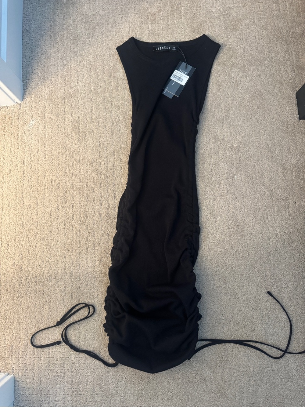 Lioness Black Ruched Side Tie Tank Dress